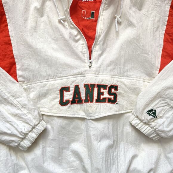 Vintage 90s Miami Hurricanes Majestic White Size XL Qtr Zip Hooded Puffer Jacket - Picture 4 of 9